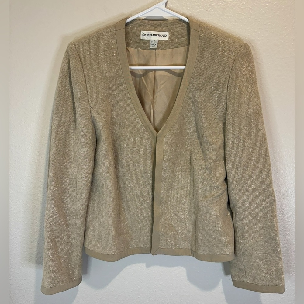 Vintage Gruppo Americano Women’s Y2K‎ Casual Beige Gold Blazer Size 6